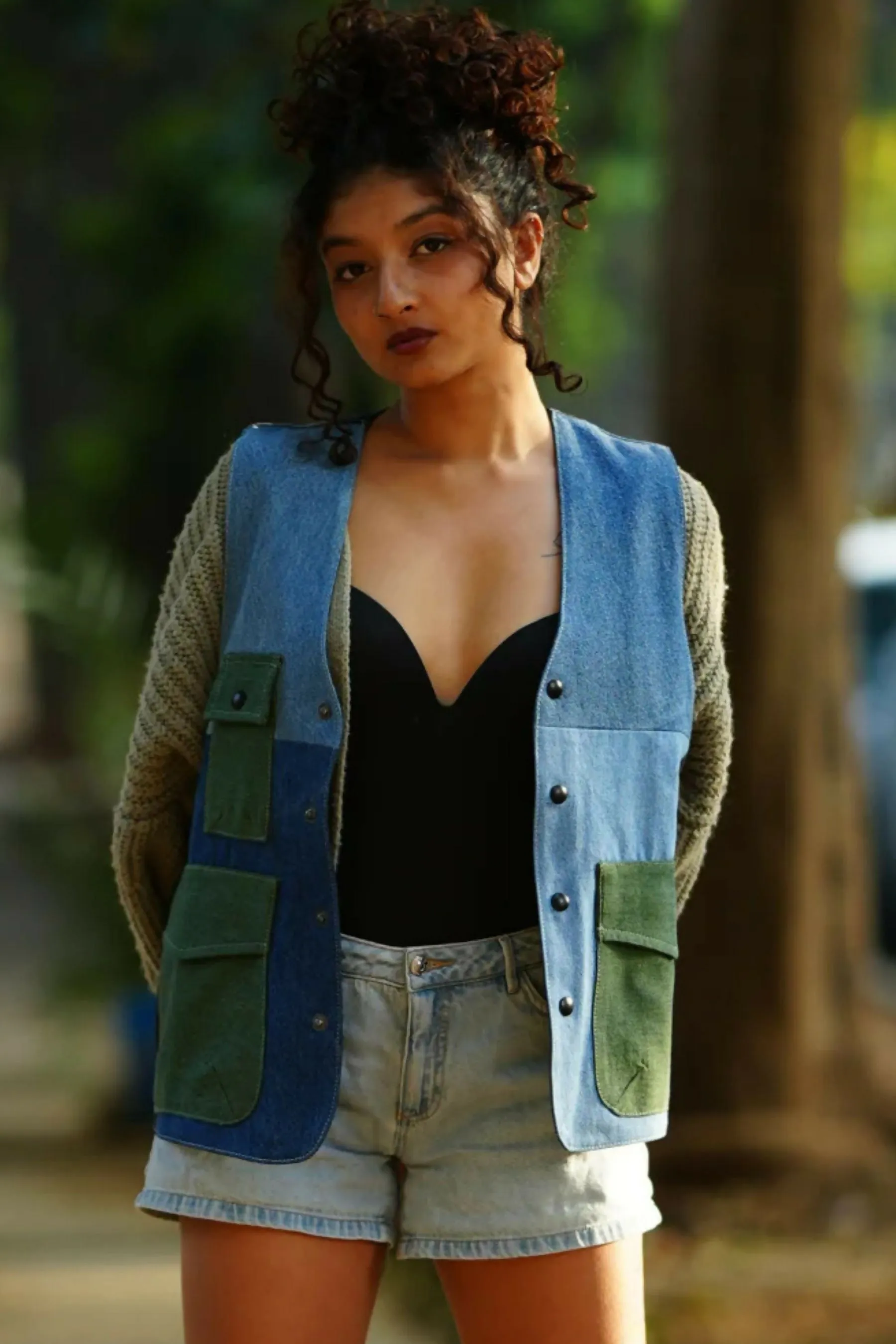 Edgy Upcycled Denim Gilet Jacket