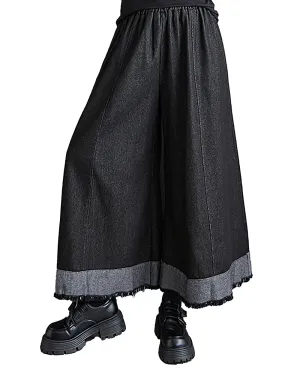 ellazhu Women's Skirt Wide Legs Elastic Waist Black and Grey Flowy Hem Baggy Loose Oversize GZ264