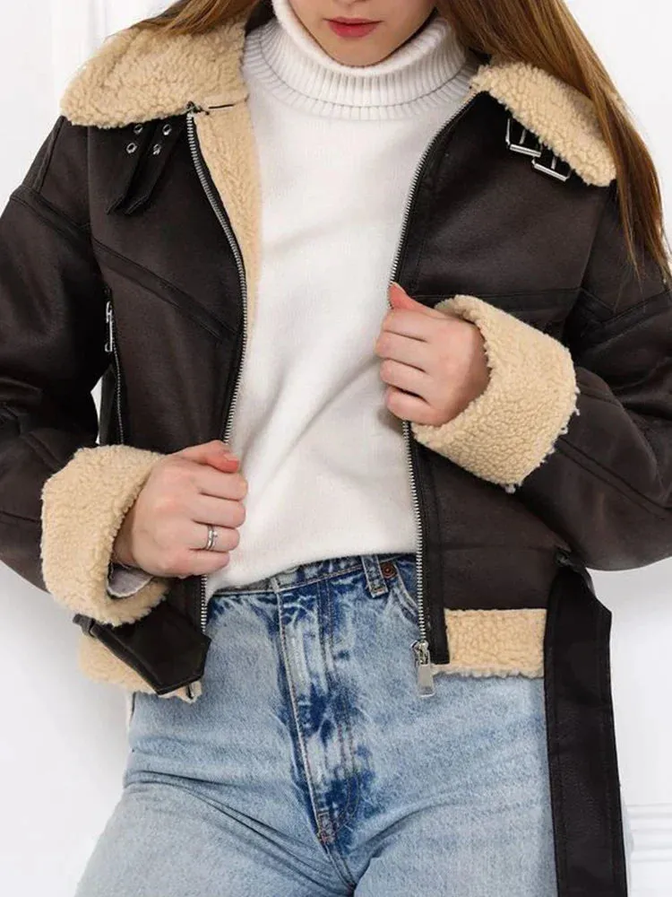 Faux Leren Shearling Jas