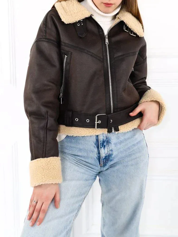 Faux Leren Shearling Jas