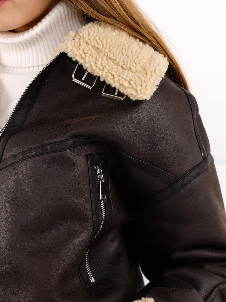 Faux Leren Shearling Jas
