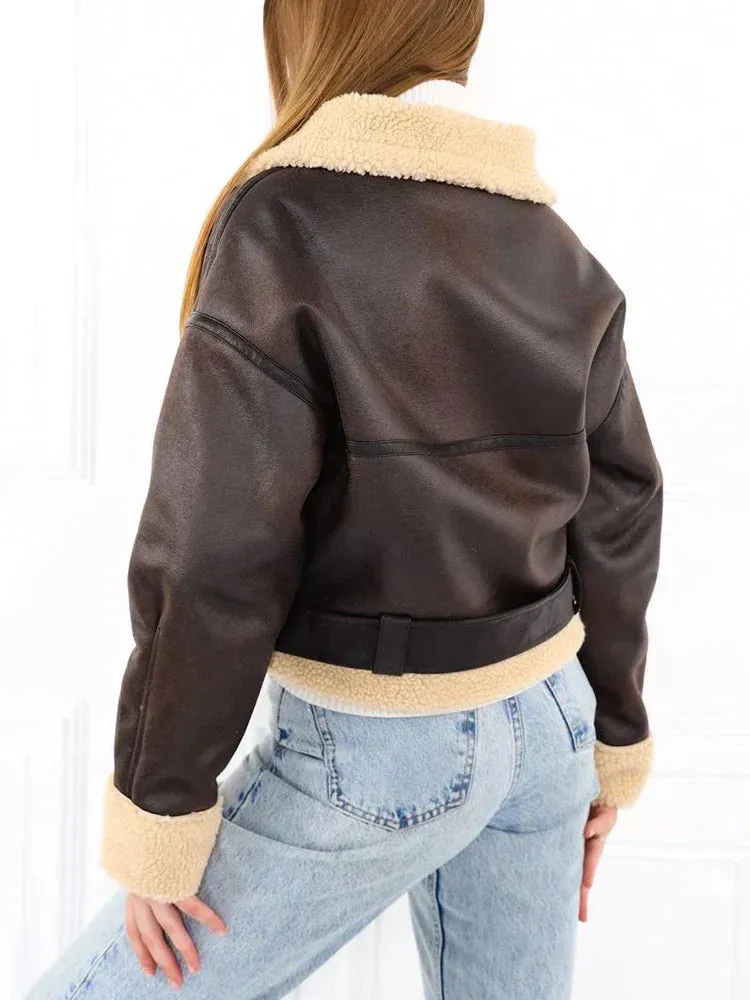 Faux Leren Shearling Jas