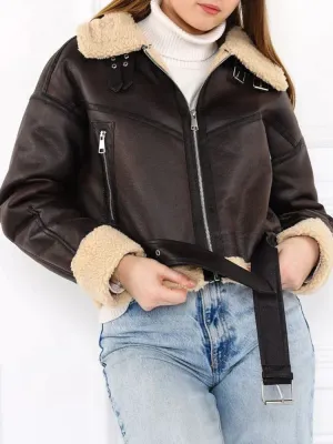 Faux Leren Shearling Jas