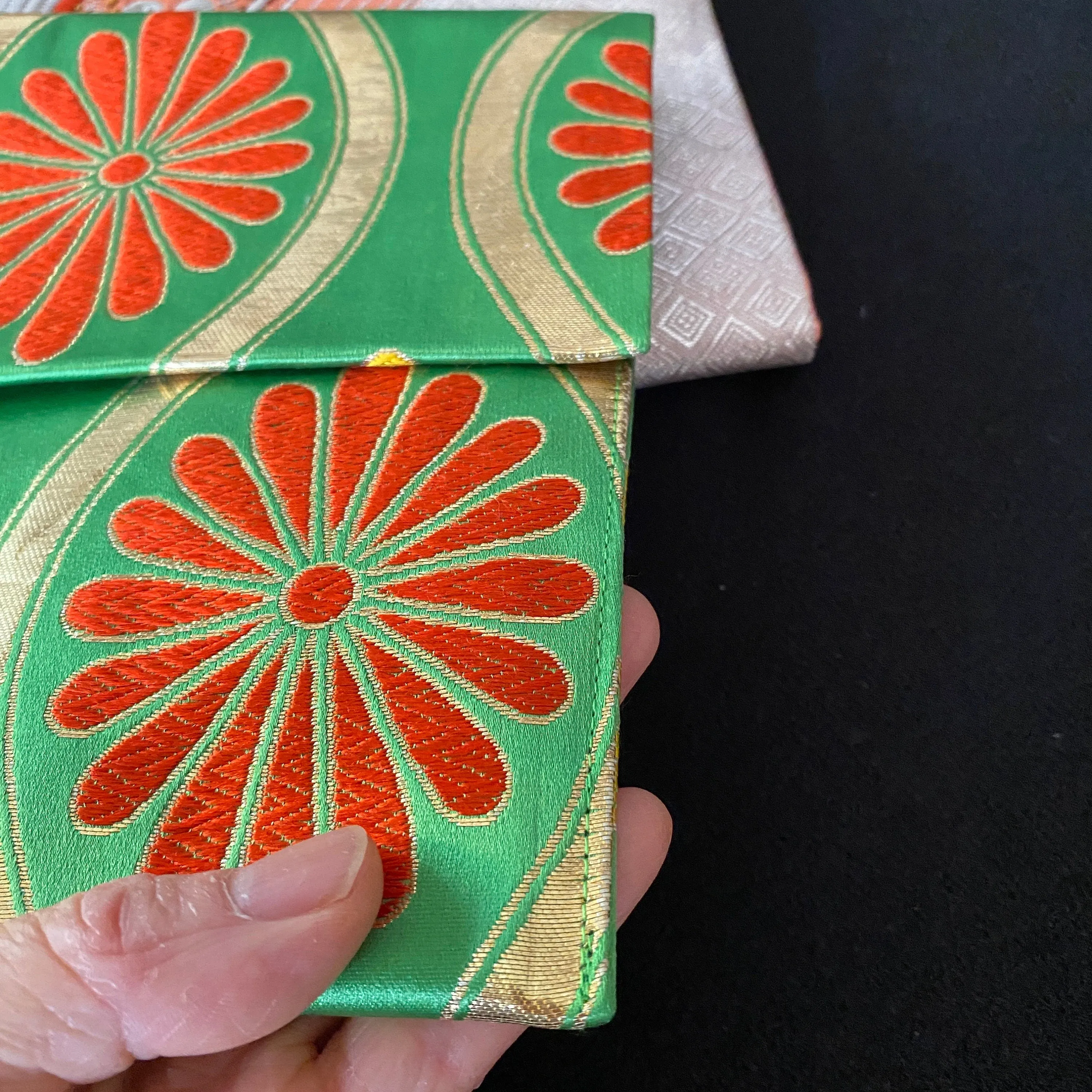 Flat pouch, Envelope clutch, M size, Women's bag, Slim without gusset, Accessory holder, Small item organizer, Japanese Kimono Obi, Unique