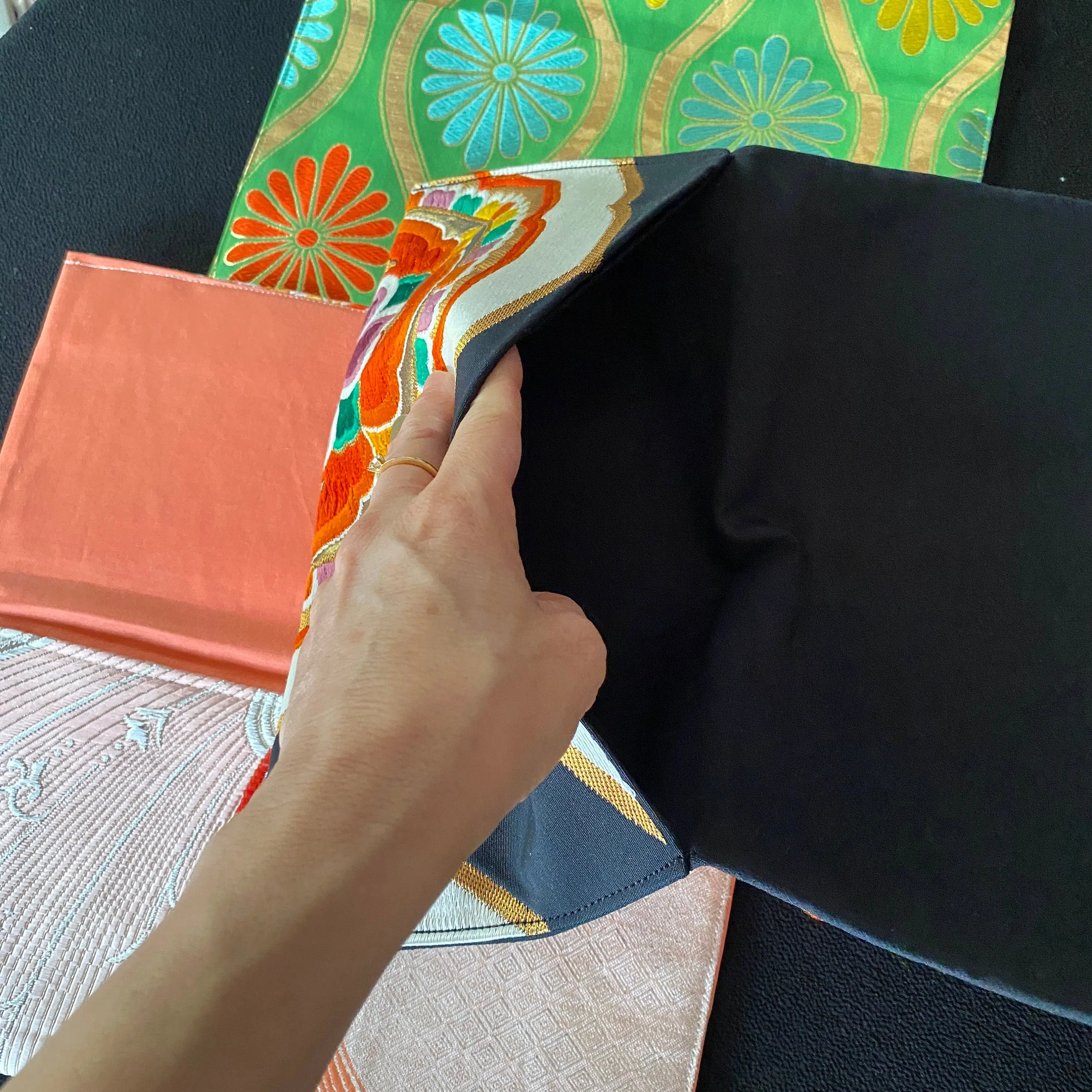 Flat pouch, Envelope clutch, M size, Women's bag, Slim without gusset, Accessory holder, Small item organizer, Japanese Kimono Obi, Unique