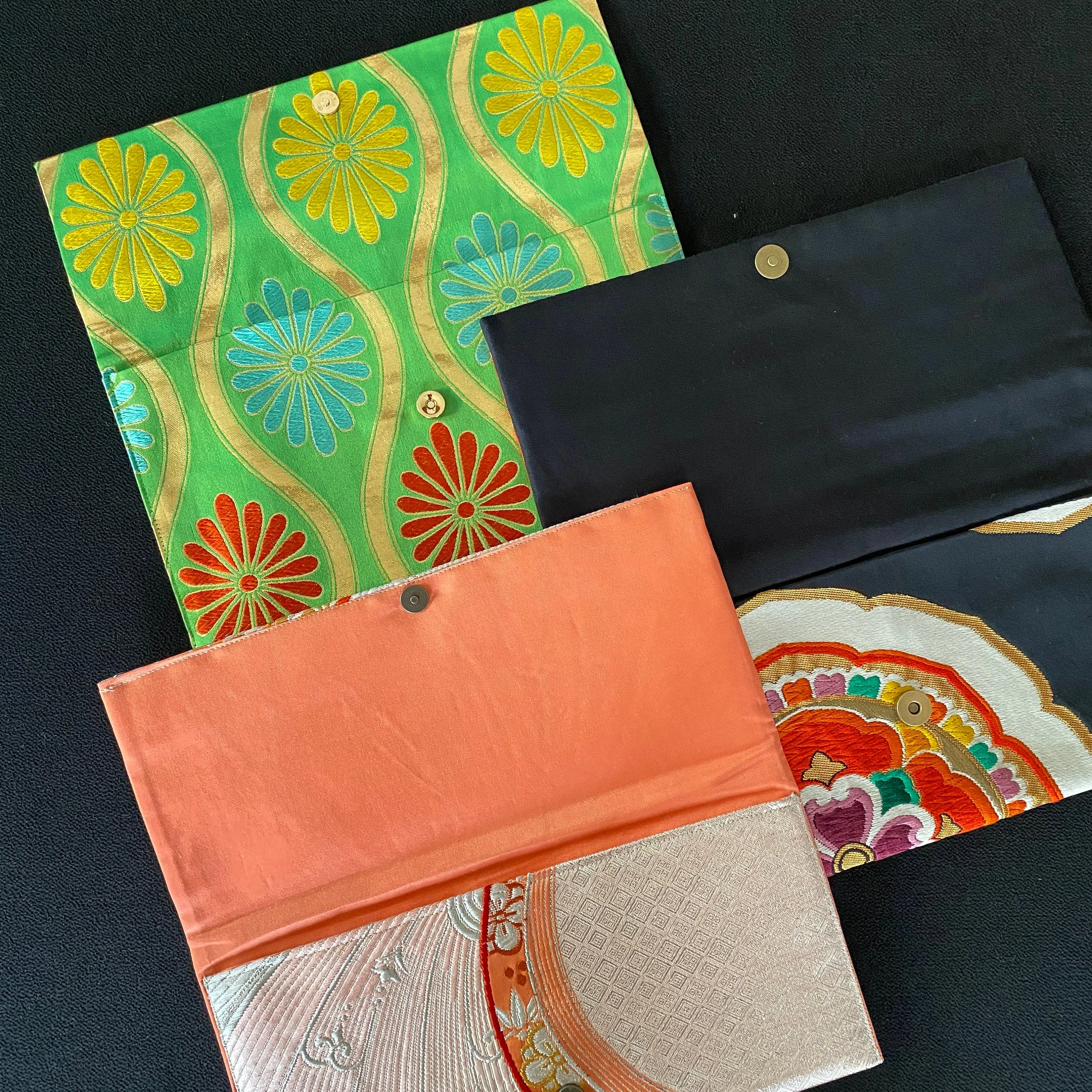Flat pouch, Envelope clutch, M size, Women's bag, Slim without gusset, Accessory holder, Small item organizer, Japanese Kimono Obi, Unique
