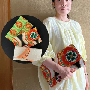 Flat pouch, Envelope clutch, M size, Women's bag, Slim without gusset, Accessory holder, Small item organizer, Japanese Kimono Obi, Unique