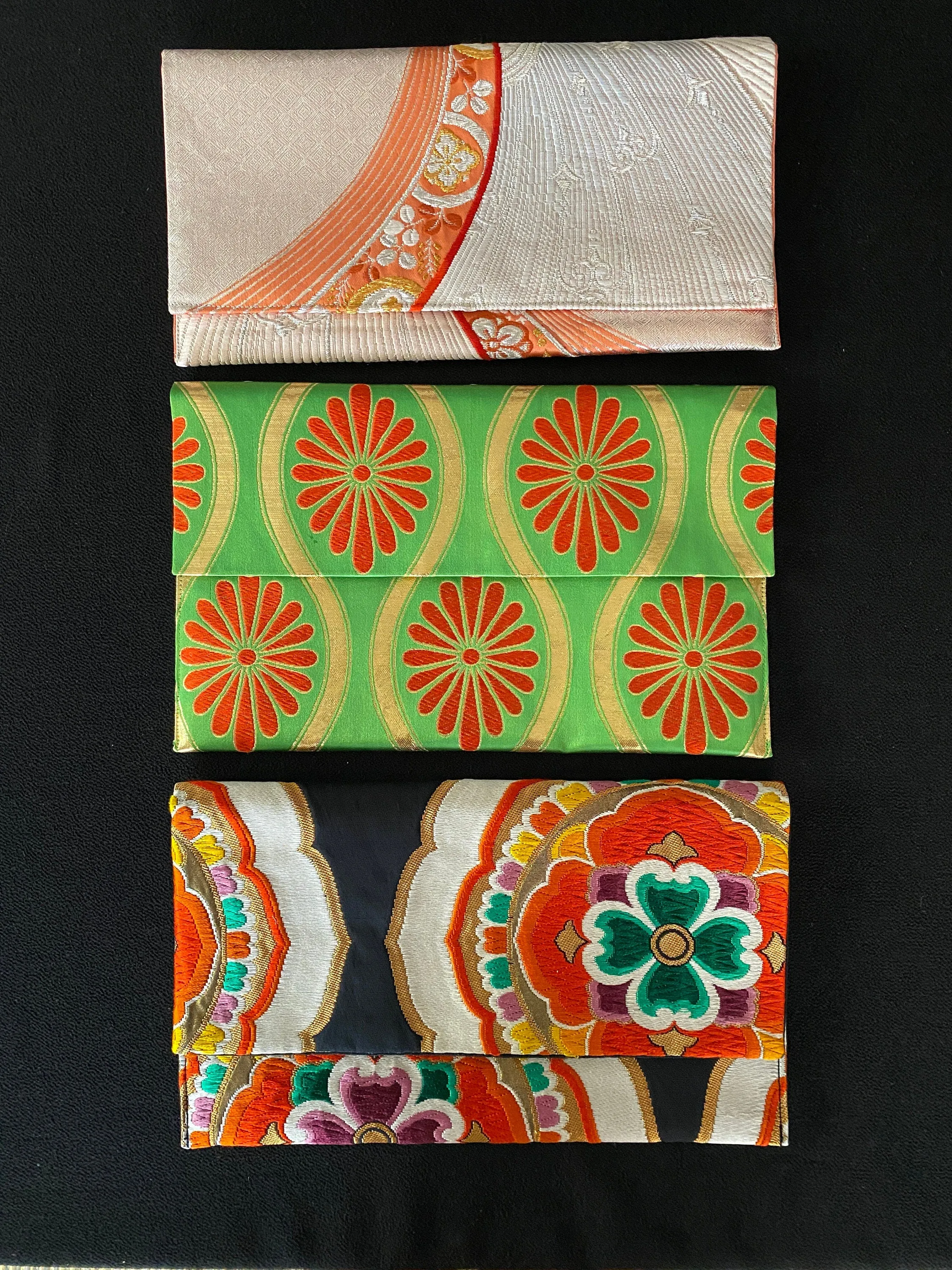 Flat pouch, Envelope clutch, M size, Women's bag, Slim without gusset, Accessory holder, Small item organizer, Japanese Kimono Obi, Unique