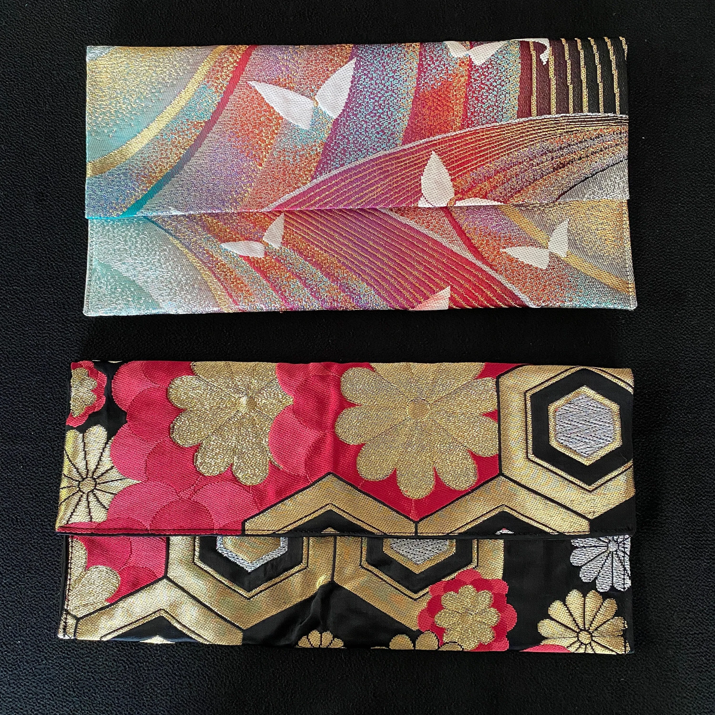 Flat pouch, Envelope clutch, S size, Women's bag, Slim without gusset, Accessory holder, Small item organizer, Japanese Kimono Obi, Unique