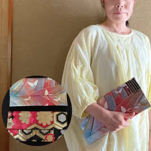 Flat pouch, Envelope clutch, S size, Women's bag, Slim without gusset, Accessory holder, Small item organizer, Japanese Kimono Obi, Unique