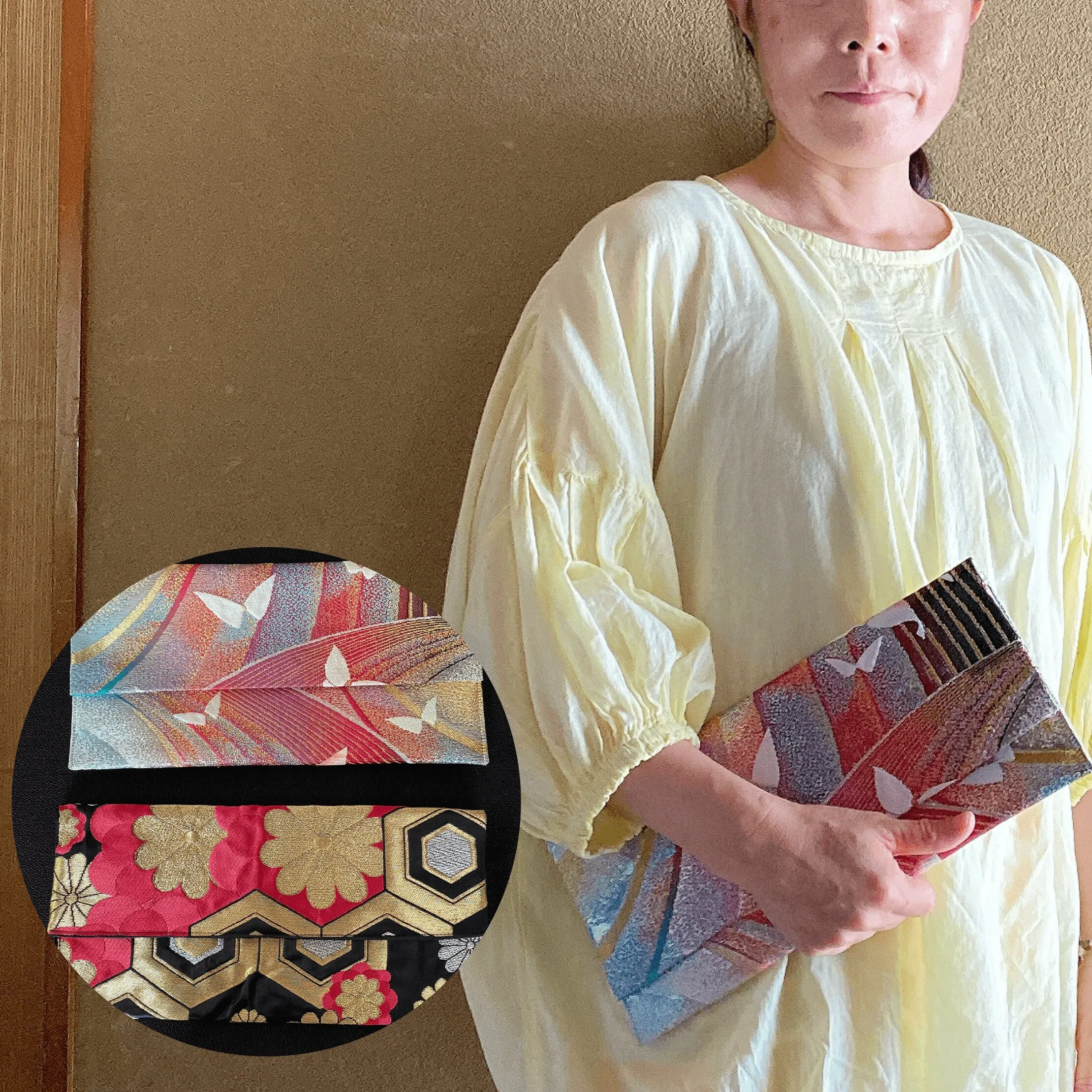 Flat pouch, Envelope clutch, S size, Women's bag, Slim without gusset, Accessory holder, Small item organizer, Japanese Kimono Obi, Unique