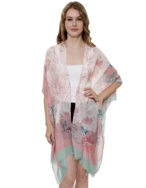Floral Kimono with Solid Color Hem