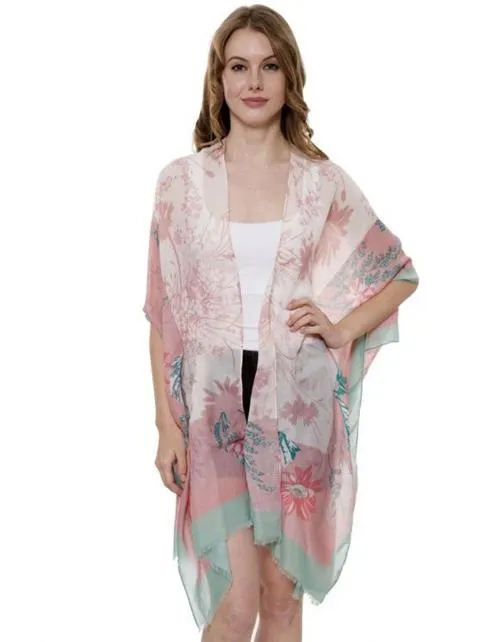 Floral Kimono with Solid Color Hem
