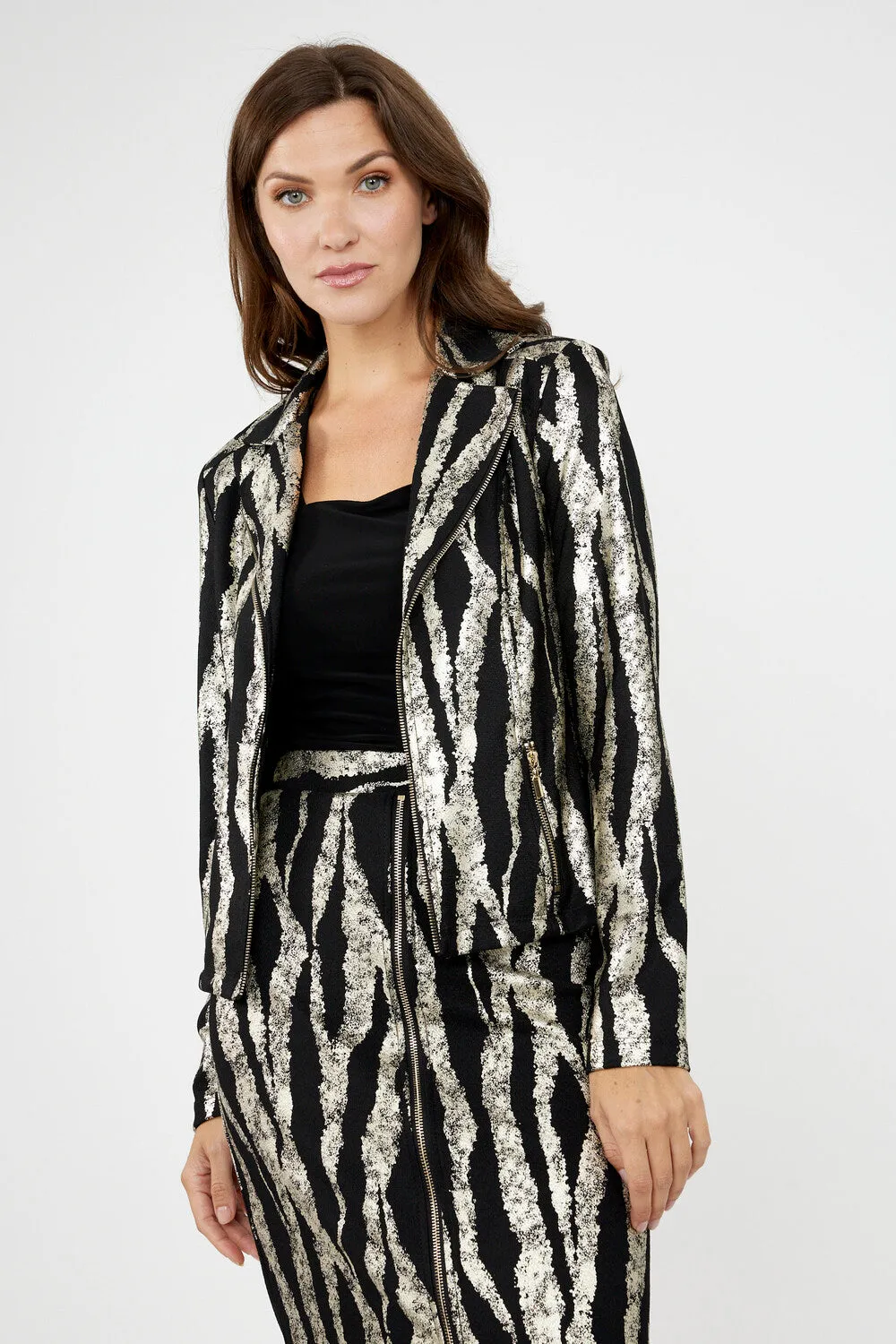 Frank Lyman - Zipped Metallic Jacket - 244297 - Black/Gold