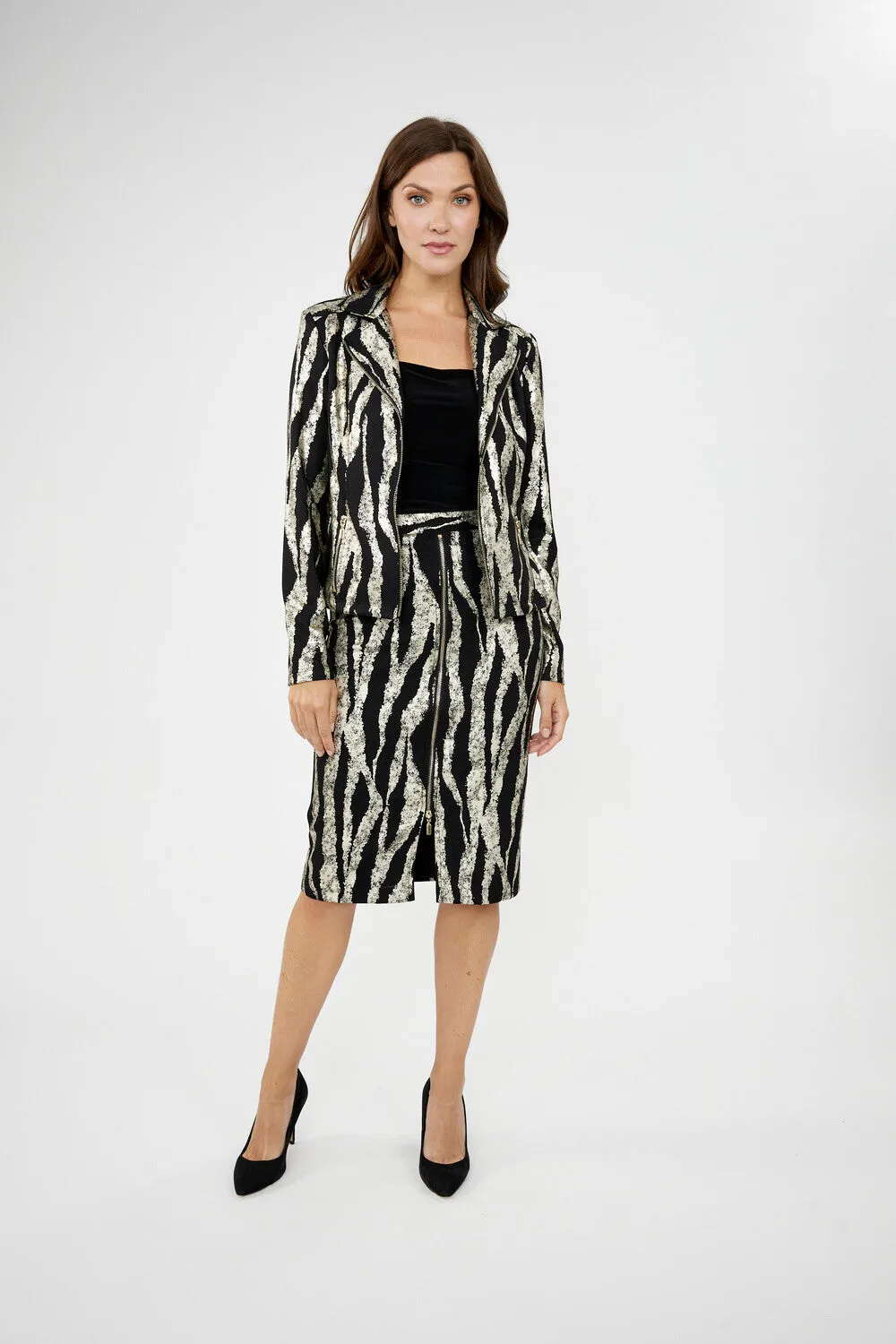 Frank Lyman - Zipped Metallic Jacket - 244297 - Black/Gold