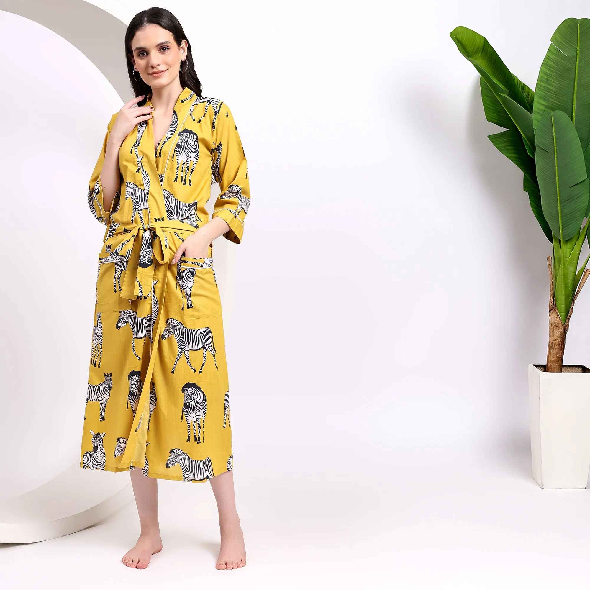 Get Stylish With Our Cotton Wine Zebra Print Kimono Robe