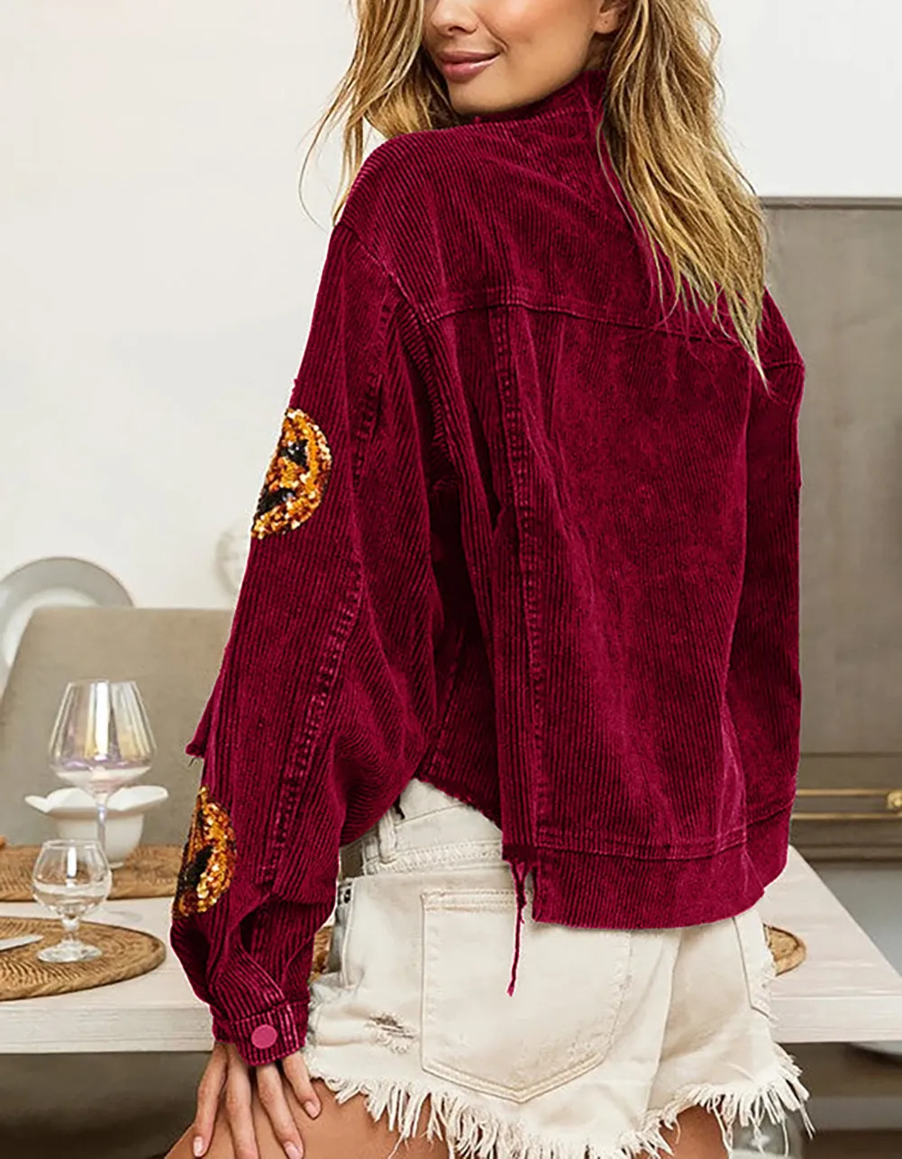 Halloween Pumpkin Sequin Washed Jacket