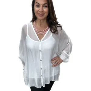 Italian Silk Top - BUTTONED - White