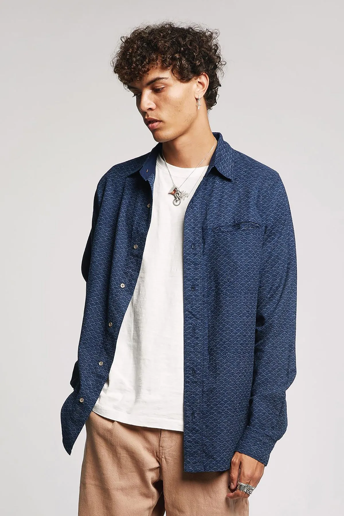 JAPAN Kimono Organic Cotton Shirt Indigo Dark