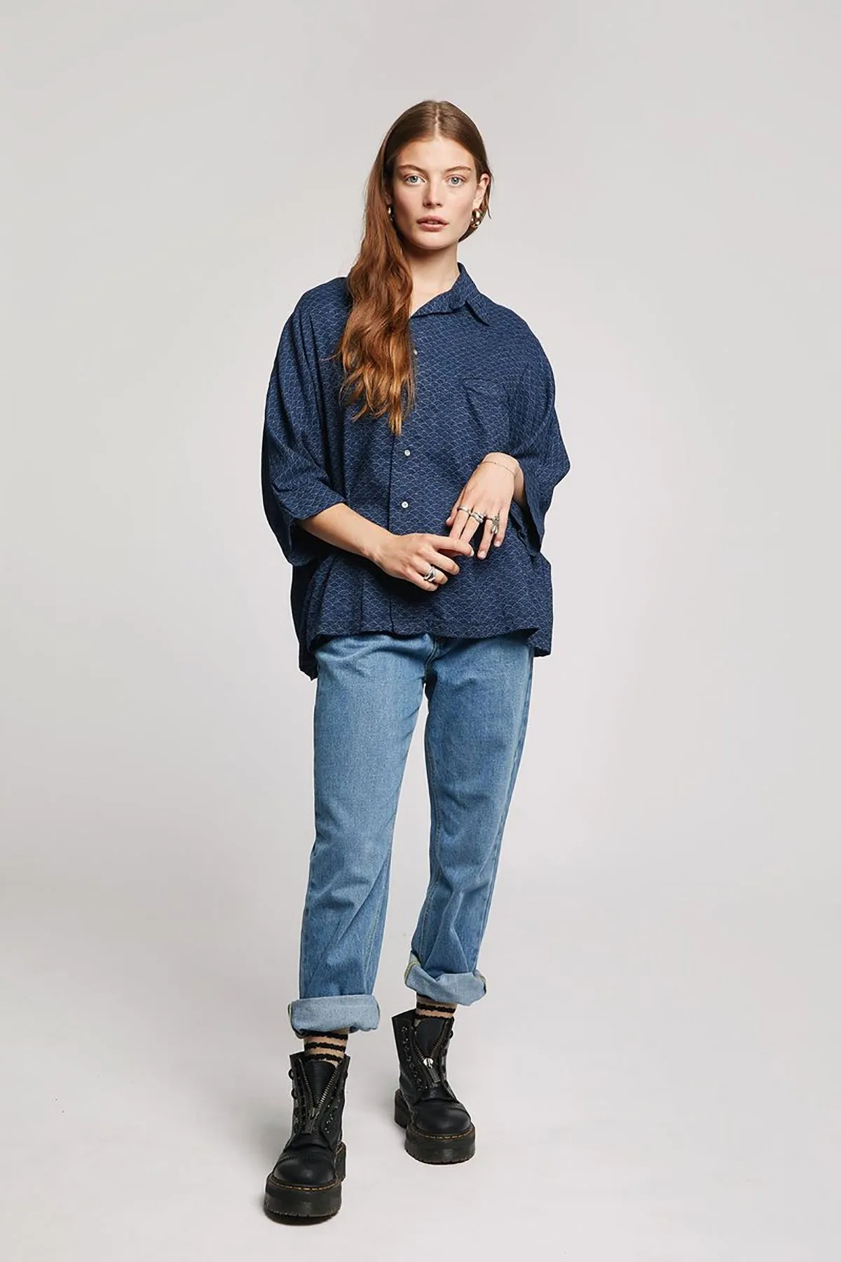 JAPAN Kimono Organic Cotton Shirt Indigo Dark