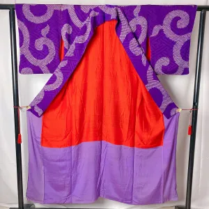 Japanese Vintage Kimono, Purple, Shibori,Arabesque pattern, Early Showa 1900's, Before the War, Antique, Classic decorative fabric, Elegance