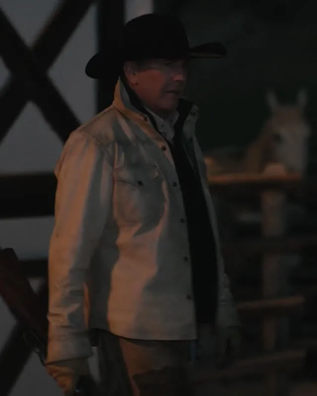 John Dutton Yellowstone White Leather Jacket S05