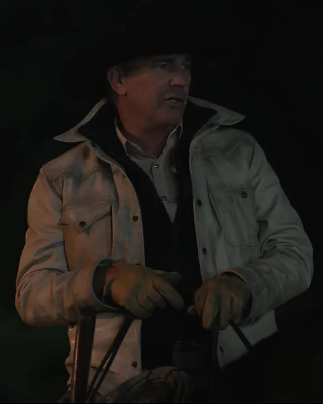 John Dutton Yellowstone White Leather Jacket S05