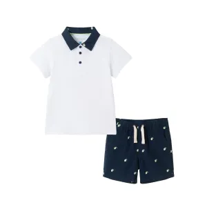 Kids (2-8) Polo & Seersucker Short Set | Navy & White Limes
