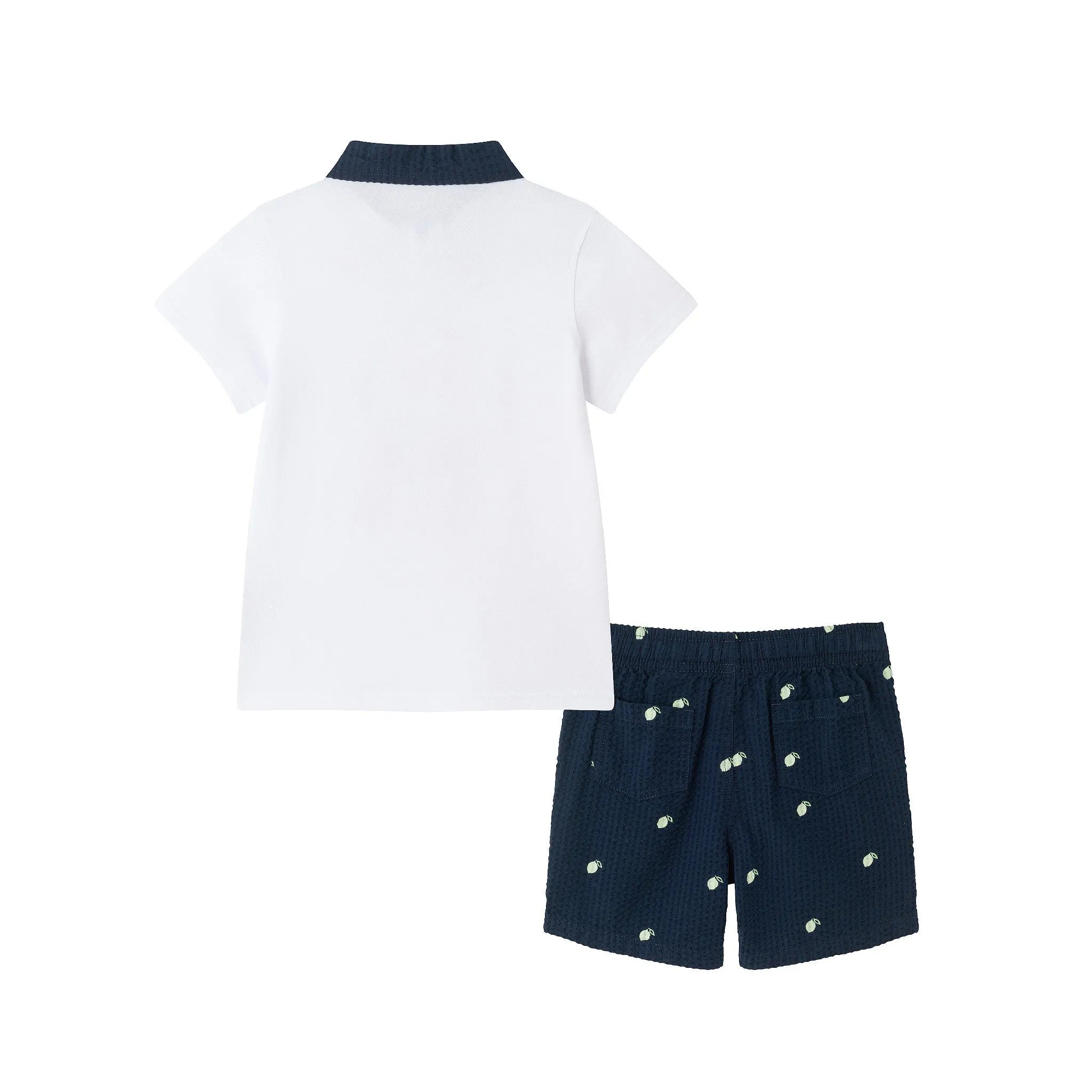 Kids (2-8) Polo & Seersucker Short Set | Navy & White Limes