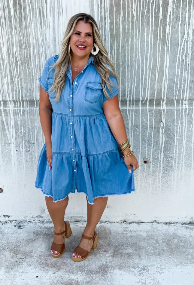 Lightweight Tiered Denim Dress by Blakeley