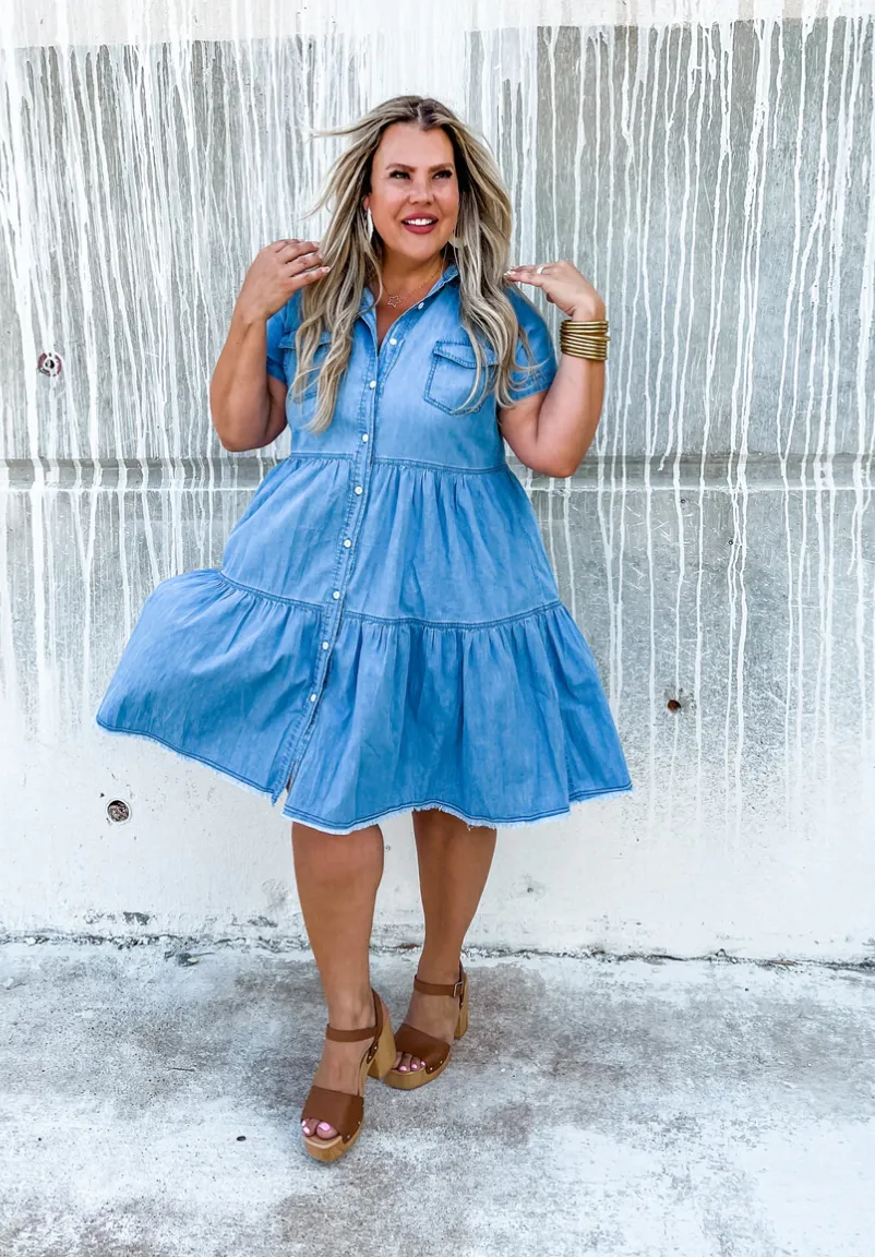 Lightweight Tiered Denim Dress by Blakeley