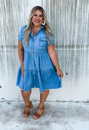 Lightweight Tiered Denim Dress by Blakeley