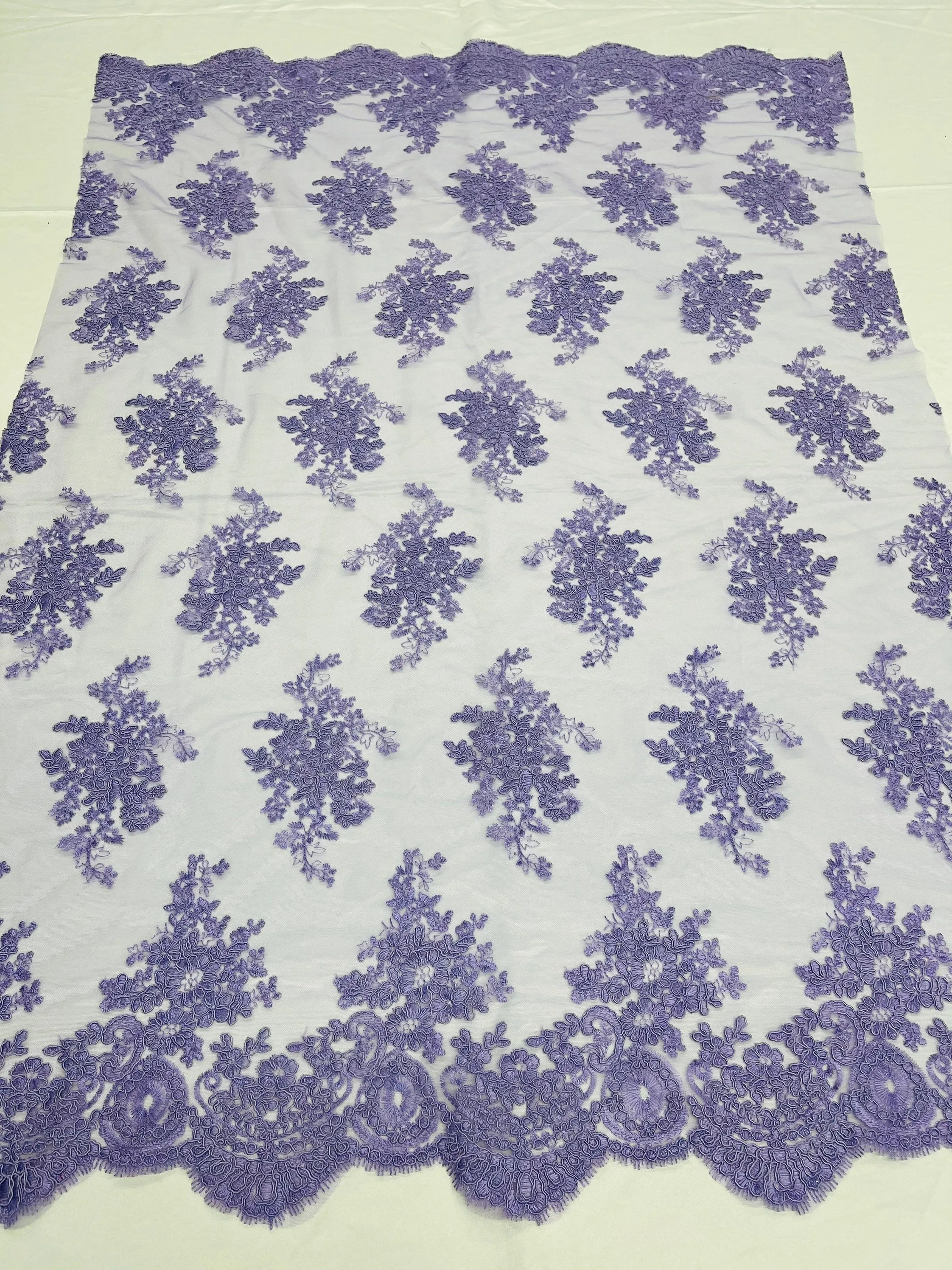 Lilac Floral Lace Fabric, Embroidery on a Mesh Lace Fabric By The Yard For Gown, Wedding-Bridal-Dress