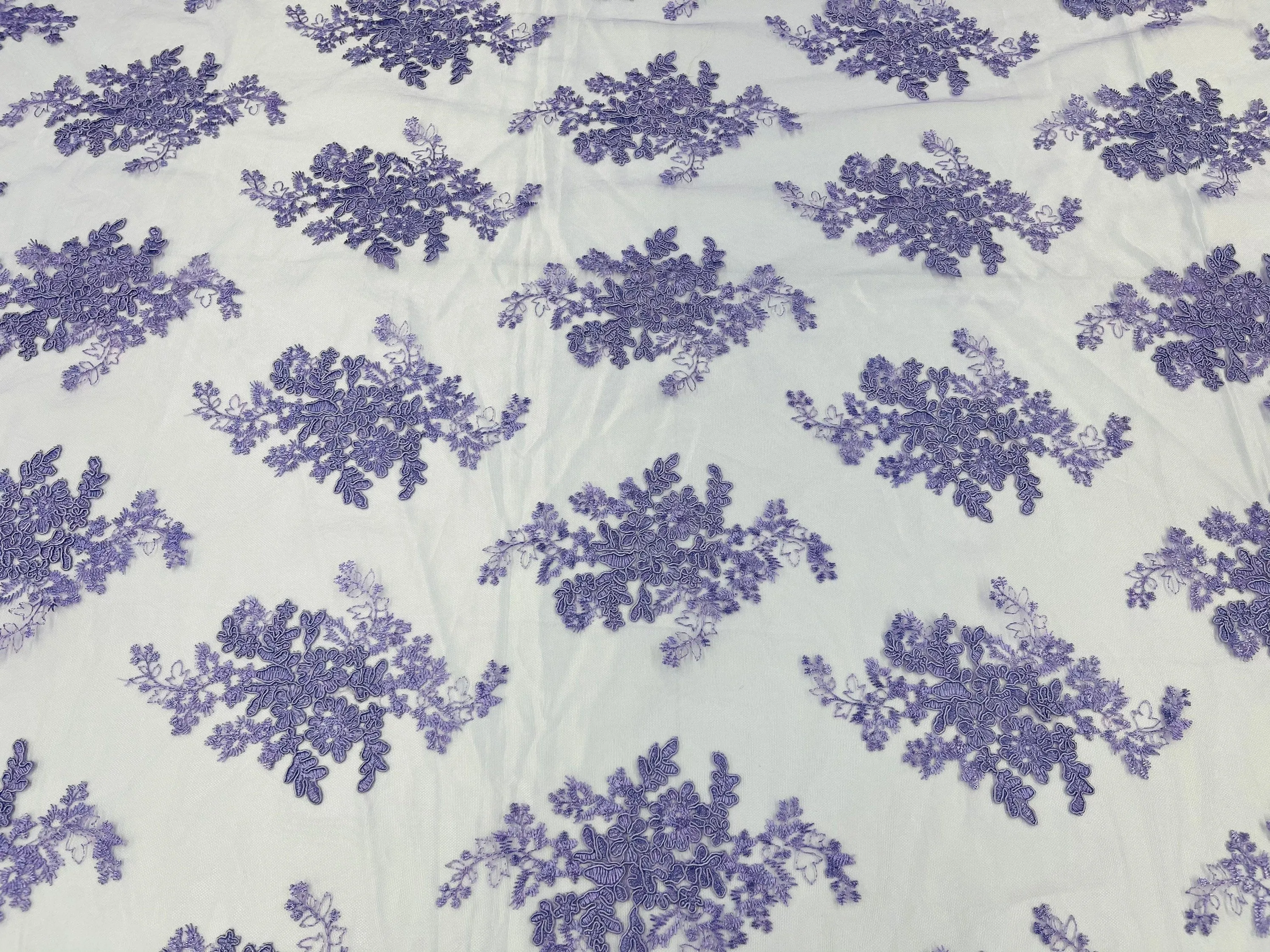 Lilac Floral Lace Fabric, Embroidery on a Mesh Lace Fabric By The Yard For Gown, Wedding-Bridal-Dress