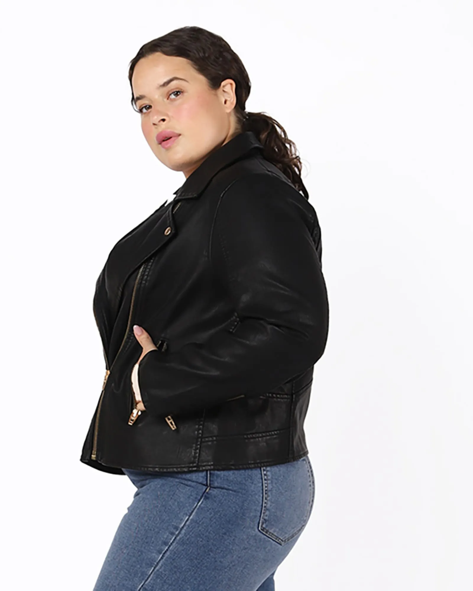 Madalyn Faux Leather Moto Jacket | Black