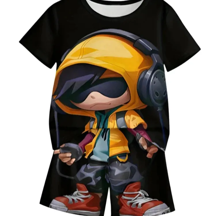 Men's 2-Piece Cartoon Bear Print Short Sleeve T-Shirt & Drawstring Shorts Set - Casual Summer Beachwear