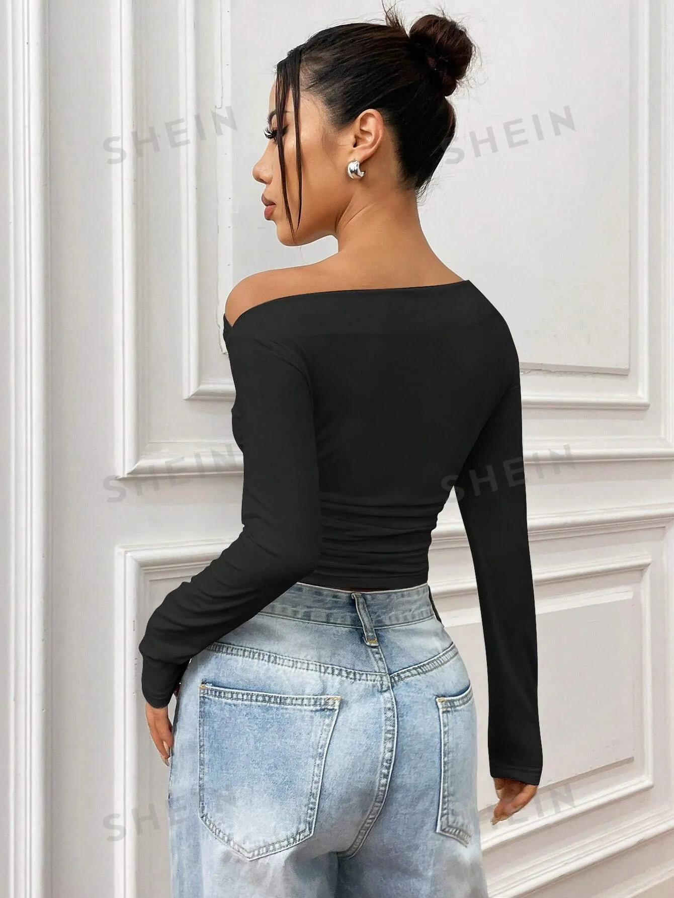 MOOSTA Women's Off Shoulder Long Sleeve Ruffled T-Shirt