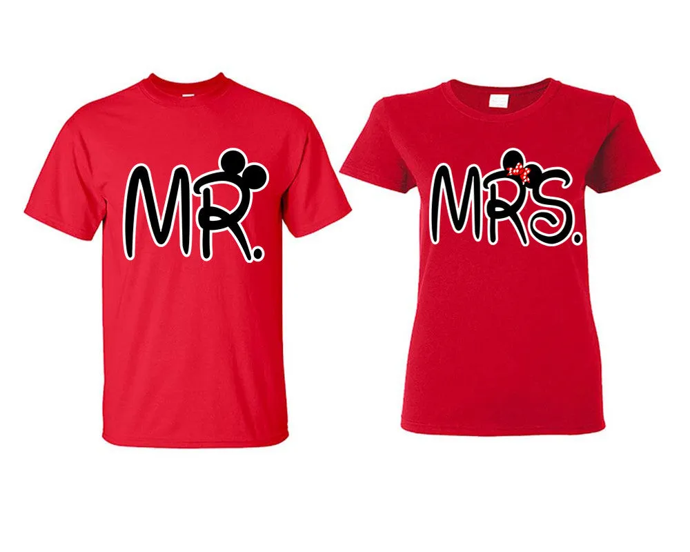 Mr. & Mrs. Couple Matching T-Shirts – Classic Cotton Tees Sold Separately in Various Sizes & Colors | Unique Heat Press Designs