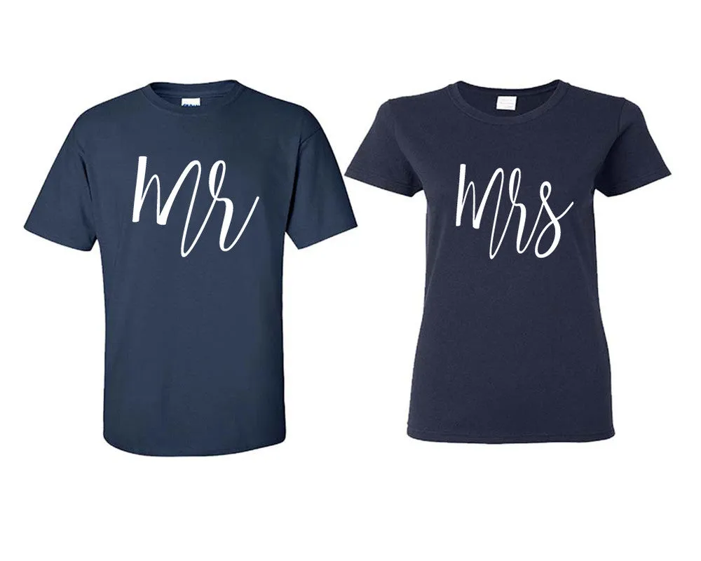 Mr & Mrs Couple Matching T-Shirts – Classic Cotton Tees Sold Separately in Various Sizes & Colors | Unique Heat Press Designs