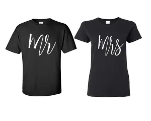 Mr & Mrs Couple Matching T-Shirts – Classic Cotton Tees Sold Separately in Various Sizes & Colors | Unique Heat Press Designs