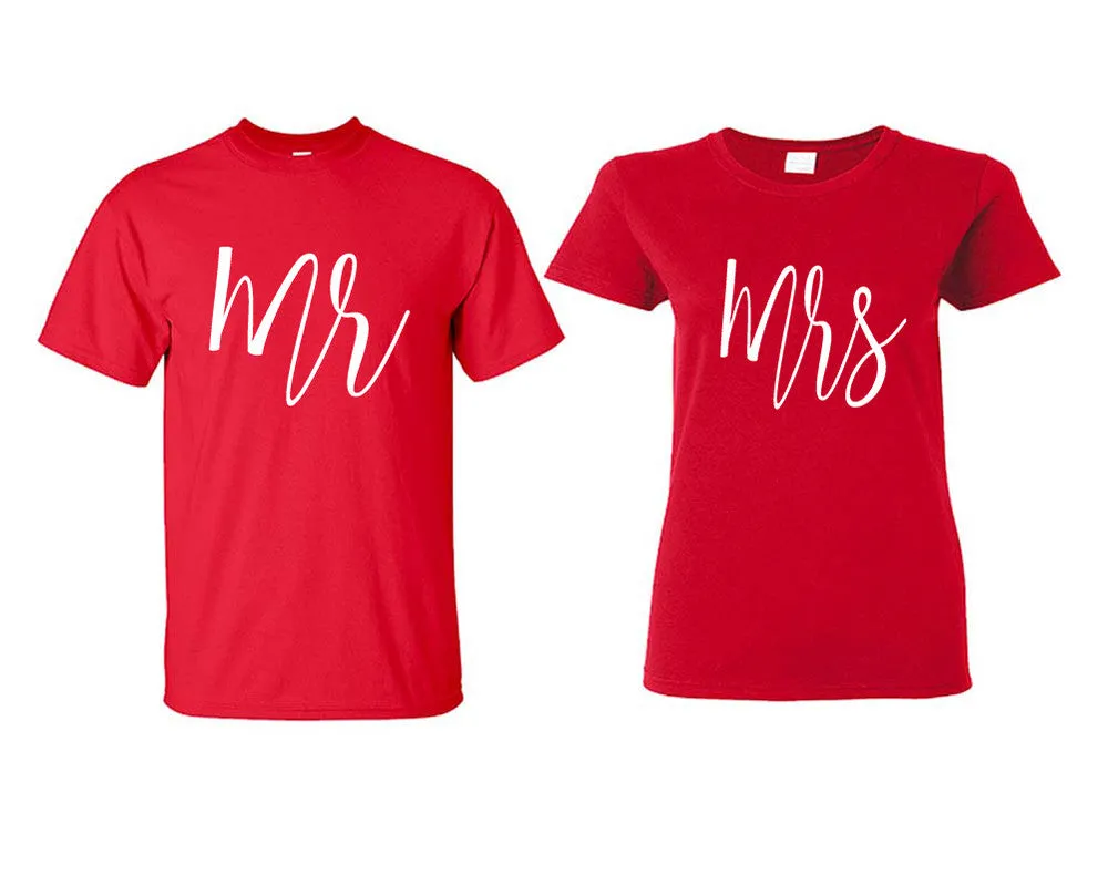 Mr & Mrs Couple Matching T-Shirts – Classic Cotton Tees Sold Separately in Various Sizes & Colors | Unique Heat Press Designs
