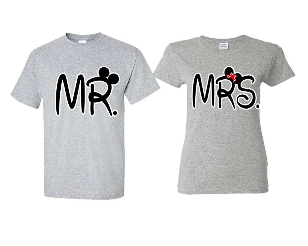 Mr. & Mrs. Couple Matching T-Shirts – Classic Cotton Tees Sold Separately in Various Sizes & Colors | Unique Heat Press Designs