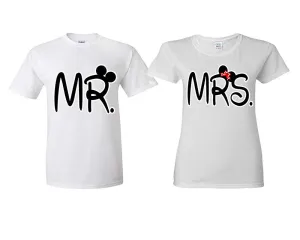 Mr. & Mrs. Couple Matching T-Shirts – Classic Cotton Tees Sold Separately in Various Sizes & Colors | Unique Heat Press Designs