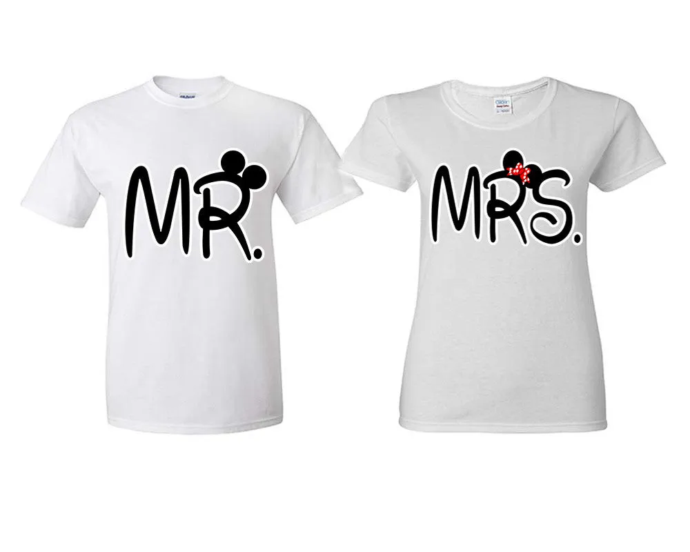 Mr. & Mrs. Couple Matching T-Shirts – Classic Cotton Tees Sold Separately in Various Sizes & Colors | Unique Heat Press Designs