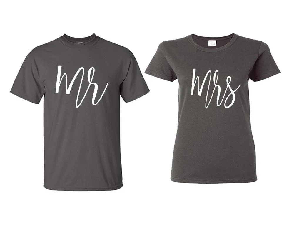 Mr & Mrs Couple Matching T-Shirts – Classic Cotton Tees Sold Separately in Various Sizes & Colors | Unique Heat Press Designs