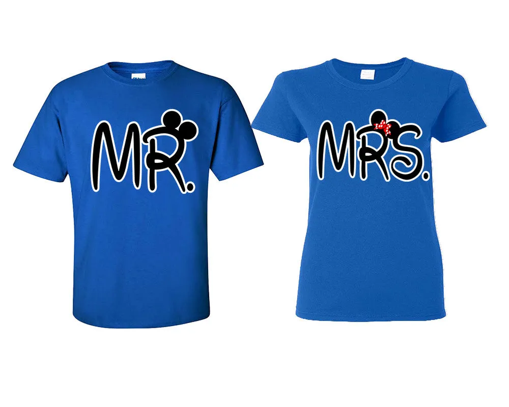 Mr. & Mrs. Couple Matching T-Shirts – Classic Cotton Tees Sold Separately in Various Sizes & Colors | Unique Heat Press Designs