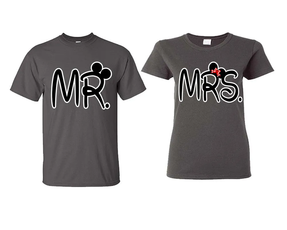 Mr. & Mrs. Couple Matching T-Shirts – Classic Cotton Tees Sold Separately in Various Sizes & Colors | Unique Heat Press Designs