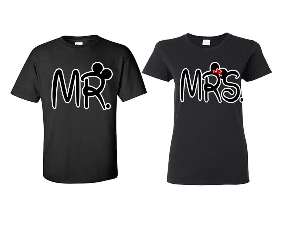 Mr. & Mrs. Couple Matching T-Shirts – Classic Cotton Tees Sold Separately in Various Sizes & Colors | Unique Heat Press Designs