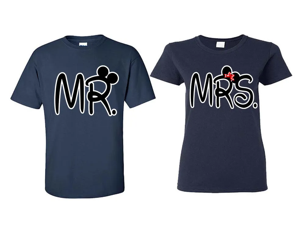 Mr. & Mrs. Couple Matching T-Shirts – Classic Cotton Tees Sold Separately in Various Sizes & Colors | Unique Heat Press Designs