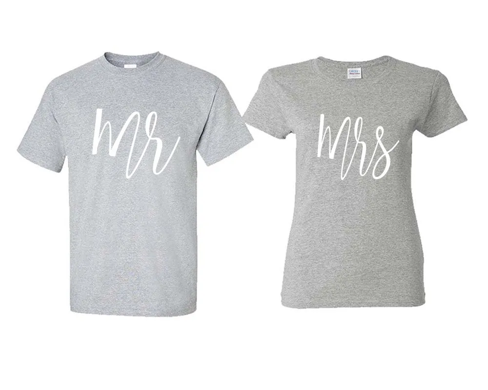 Mr & Mrs Couple Matching T-Shirts – Classic Cotton Tees Sold Separately in Various Sizes & Colors | Unique Heat Press Designs